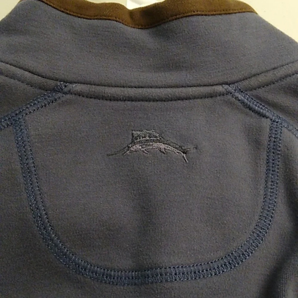 TOMMY BAHAMA 1/4 ZIP DENIM BLUE/BROWN 100% PIMA COTTON PULL-OVER SHIRT - Picture 3 of 9